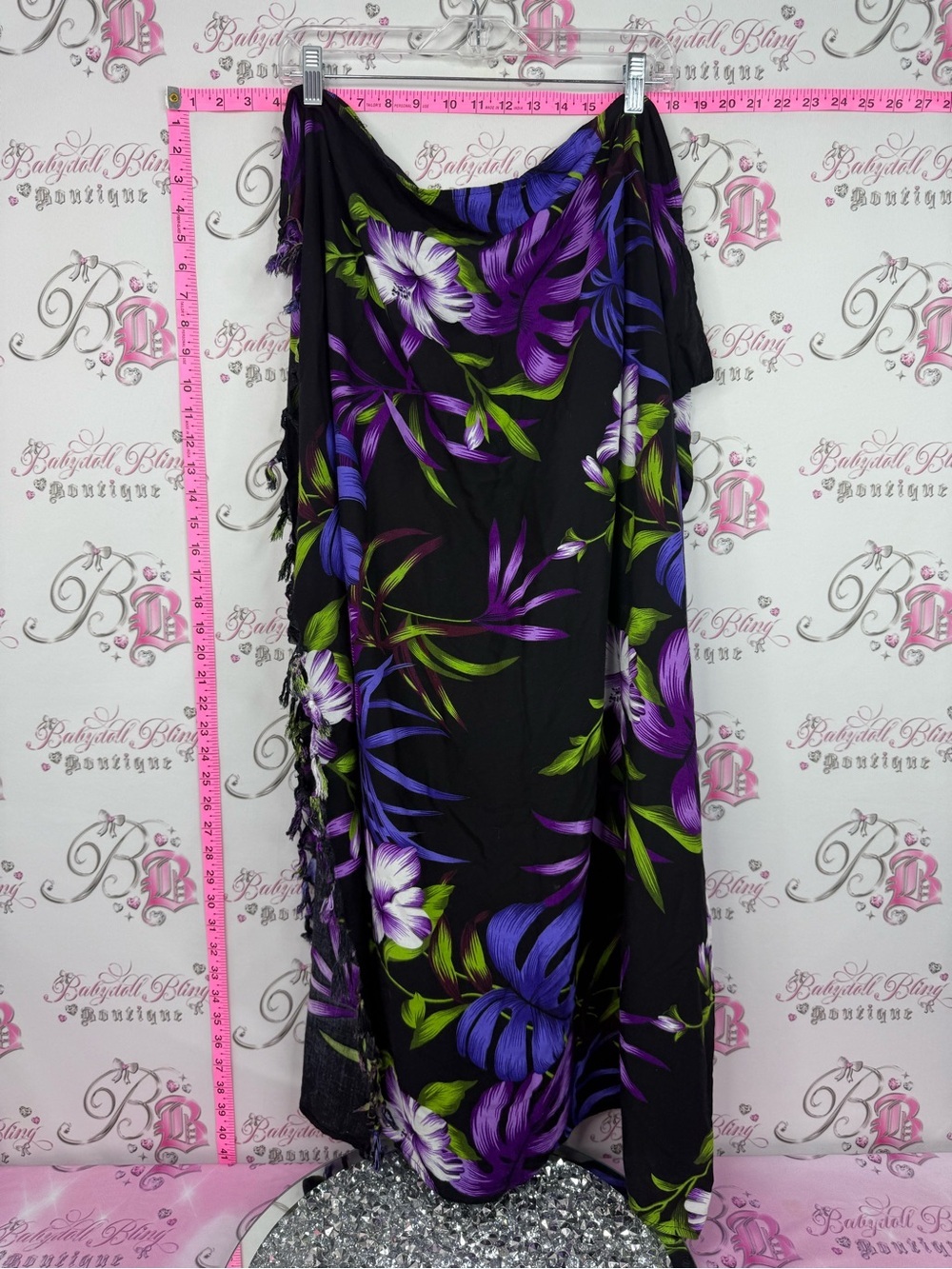 Hibiscus Collection Hawaii Floral Wrap — Black with Purple & Lime Green Accents